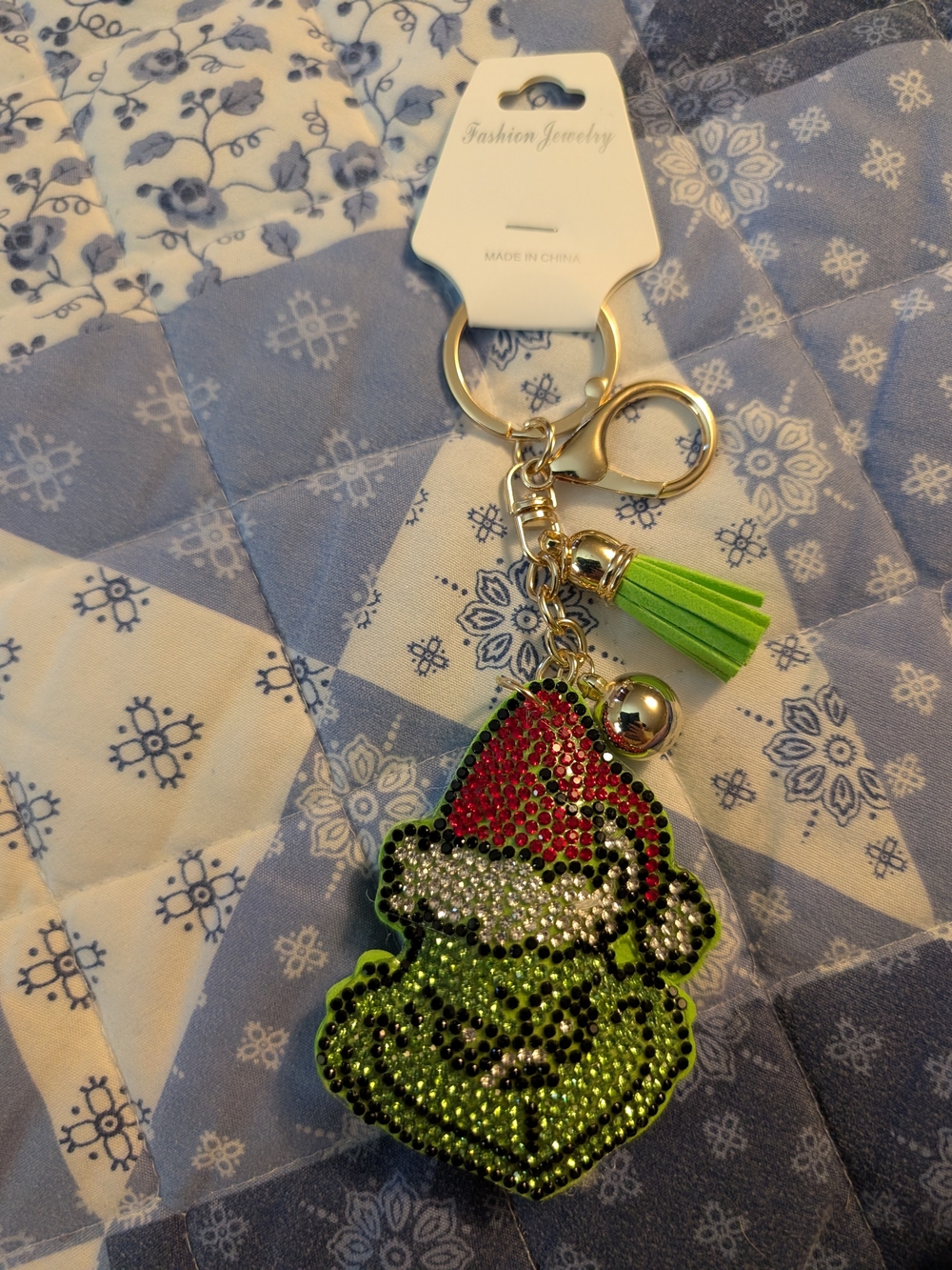 New Green Christmas Grinch Crystal Keychain/Bag Charm with Tassel